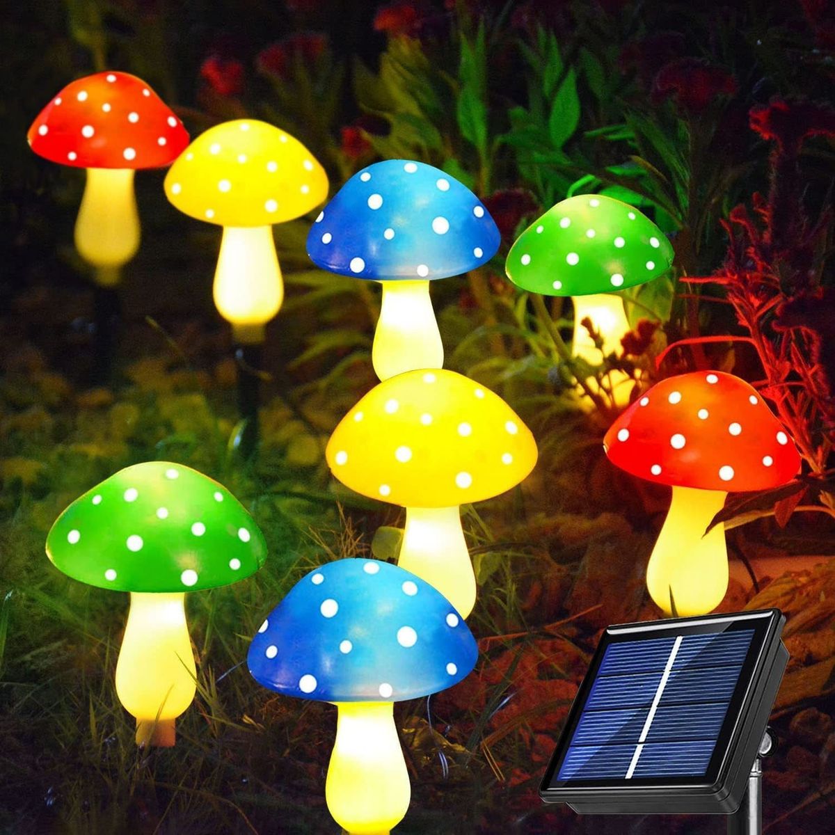 Luci solari a LED a forma di fungo per giardino esterno, decorazioni da prato impermeabili con 8 modalità di illuminazione – Catena luminosa a LED con 6/8 luci a fungo_voghion.com