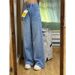 Light Blue Jeans Wom, Draped Wide-Leg Pants, Summer 2024, Plus Size, Straight-Leg Floor-Lgth Pants For Plus-Size_voghion.com