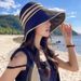 Fashion Summer Black Vinyl Sun Women Stripe Wide Brim UV Protection Bucket Hat Foldable Outdoor Beach Ladies Empty Top Sunscreen_voghion.com
