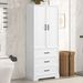 Tall Bathroom Storage Cabinet,Cabinet With Two Doors And Drawers,Adjustable Shelf,MDF Board,White_voghion.com