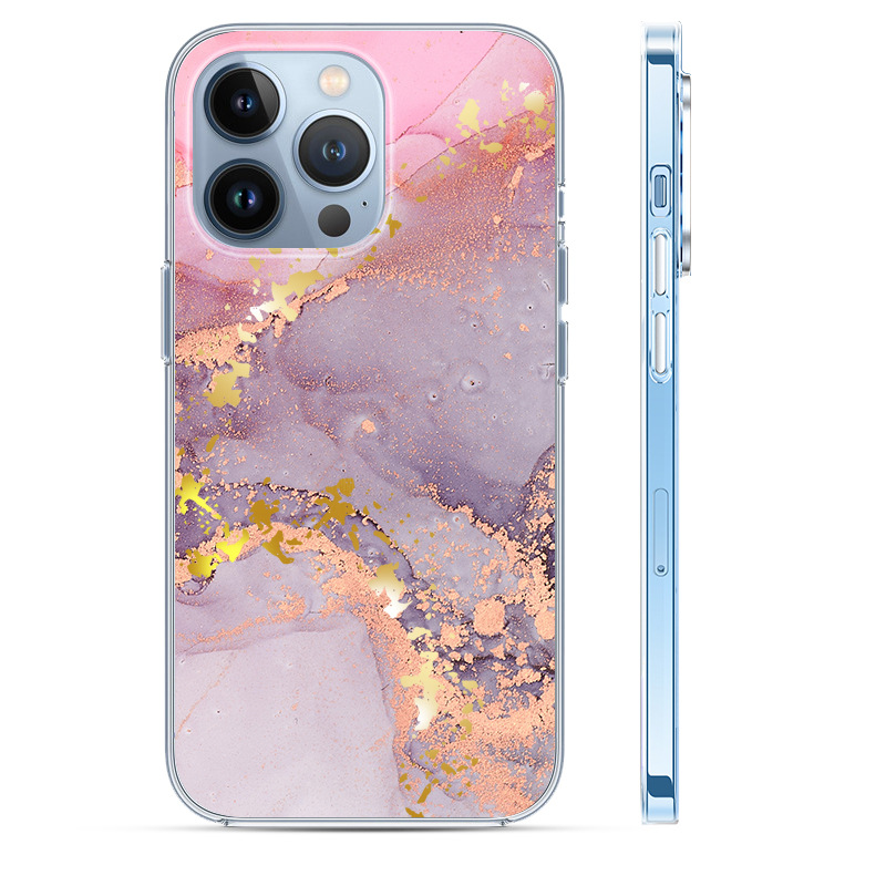 Mobile phone case stamping glazed marble iphone15Pro Max suitable for Apple 14 double-sided laminate 12/13 mobile phone case_voghion.com