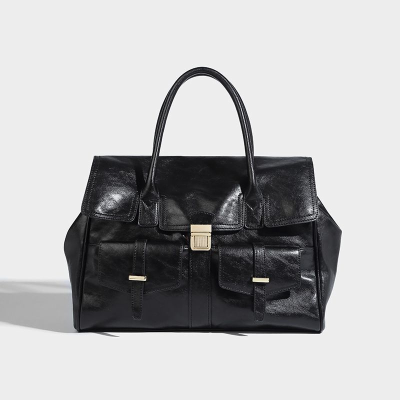 Salkku, uusi vahattu nahkainen tumma lukkokahvainen suuren kapasiteetin käsilaukku, edistynyt työmatkasalkku miehille ja naisille. Sopii erittäin hyvin työkäyttöön._voghion.com