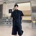 Summer High-End Cool Casual Sports Suit For Men Korean Style Loose Half-Zip T-Shirt Niche Shorts Two-Piece Set_voghion.com