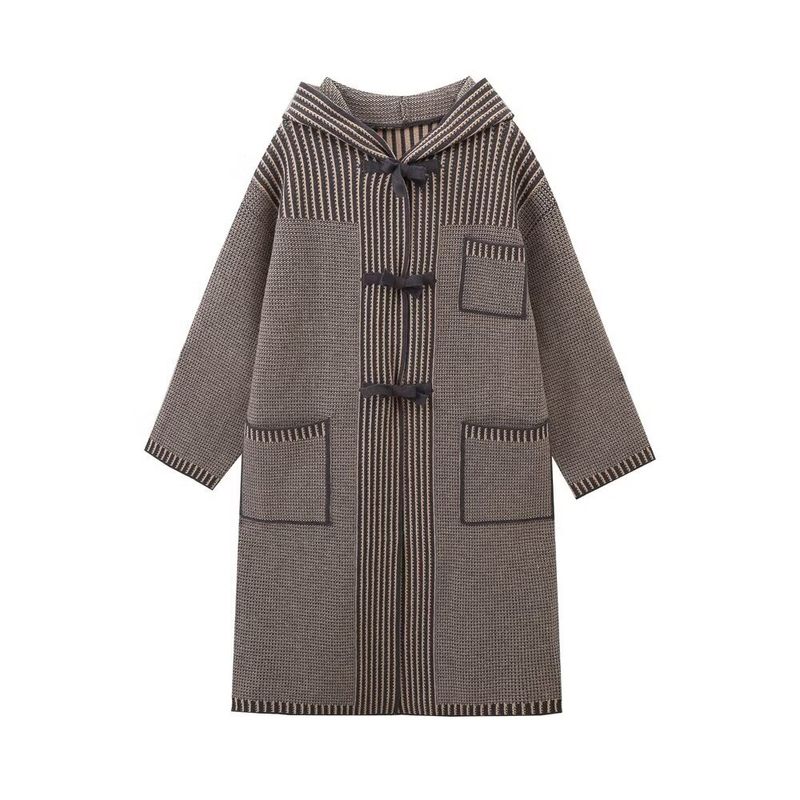 Damen 2024 Herbst/Winter Neue Einreihige Strickjacke Mit Kapuze Lässig_voghion.com