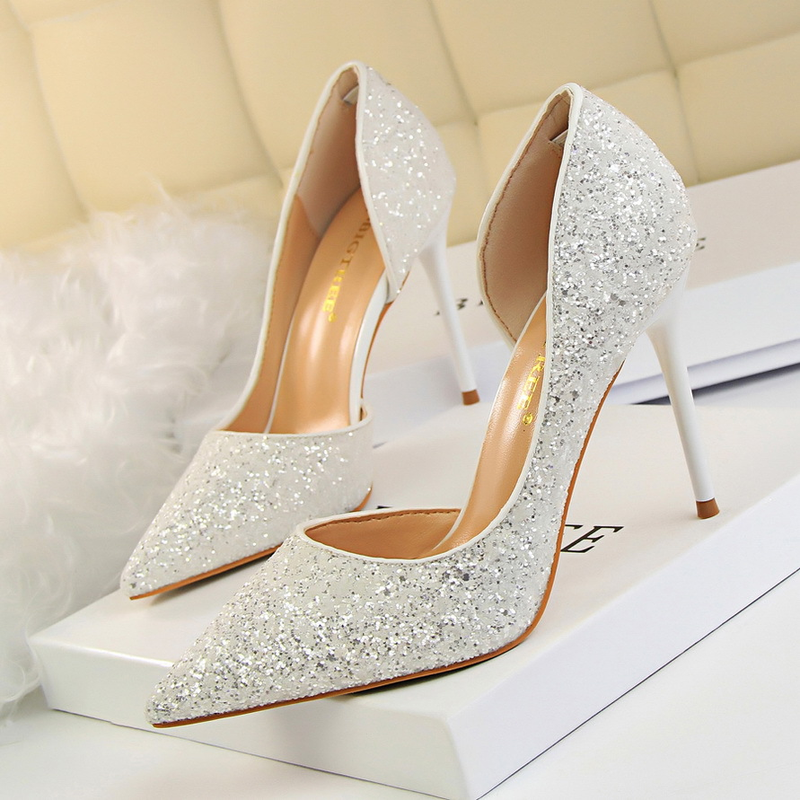 Women's Elegant Stiletto Heels With Glitter & Cut-Out Design - Pointed Toe Evening Party Shoes For Slimming Effect, Sizes 34-43_voghion.com