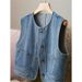 Women's Denim Vest New Trendy Fashion Spring Autumn Sleeveless Versatile Loose Design_voghion.com