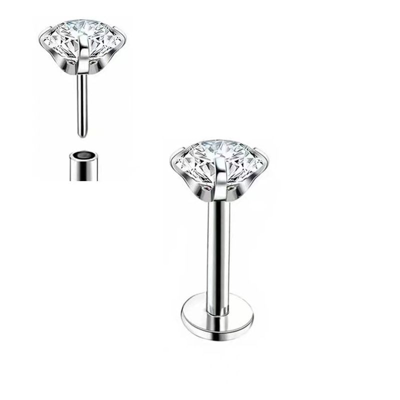 Women's Jewelry Inner Rod Lip Studs Nose Studs Ear Studs Stainless Steel Four Claw Zircon Piercing Jewelry_voghion.com