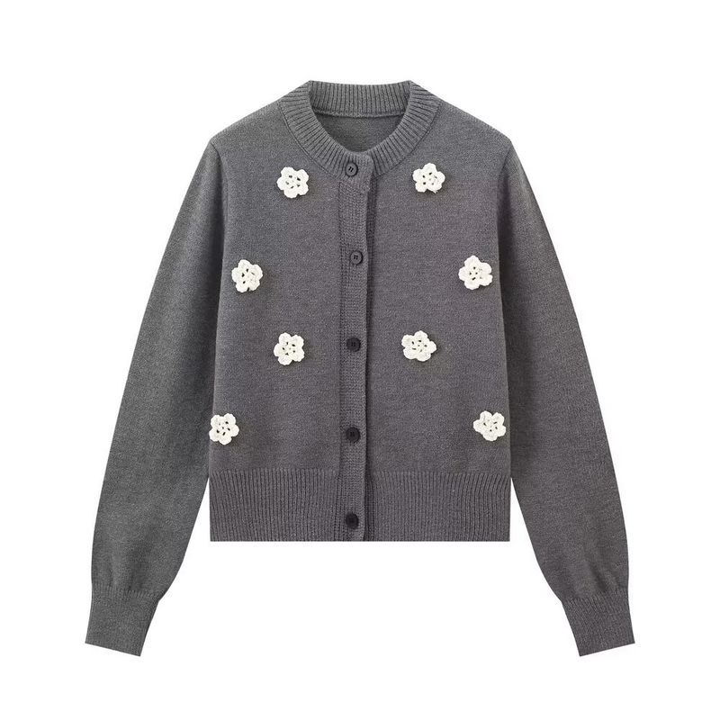 Abbigliamento donna 2024 autunno e inverno nuova moda di strada girocollo decorazione floreale cardigan lavorato a maglia_voghion.com