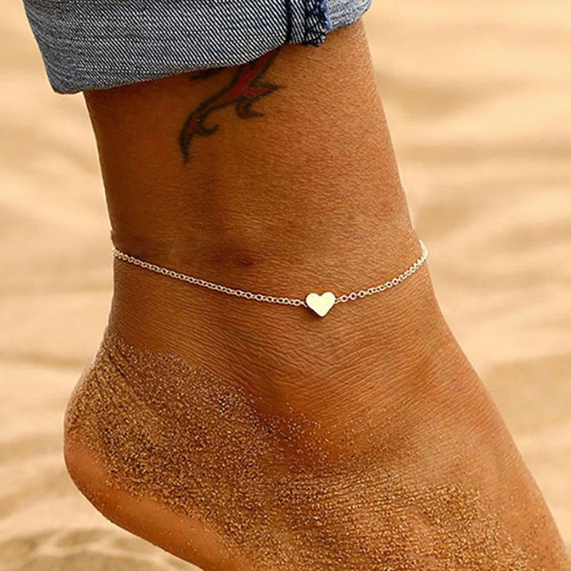 Hot Selling Single Round Bead Chain Double Layer Heart Pendant Anklet For Women Summer Beach Foot Jewelry_voghion.com