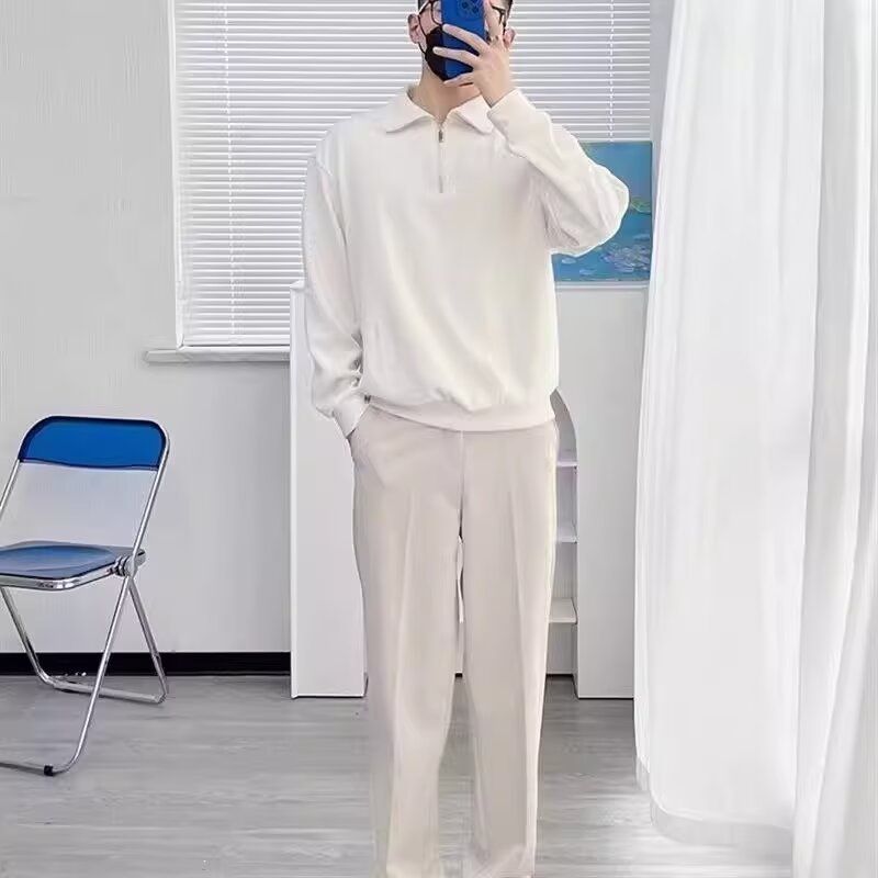 Pull demi-zippé pour homme, haut décontracté en tricot avec col montant - Respirant, lavable en machine, extensible (blanc, gris, noir, bleu)_voghion.com