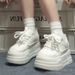 Sneakers Summer Platform Thick Sole White Round Toe Lace-up Bread Board Height Increasing Casual Shoes For Women_voghion.com
