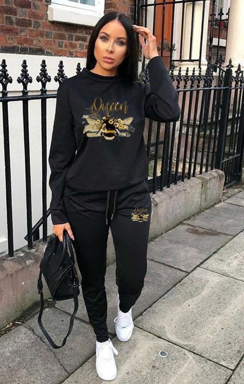 Women's printed casual sports long sleeve pants suit_voghion.com