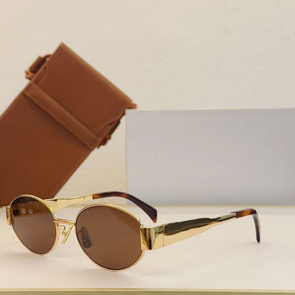 Donna Triomphe Oval 40235 Gambe a specchio in metallo Occhiali da sole con lenti verdi Retro Piccola montatura rotonda Piccole donne sexy con_voghion.com