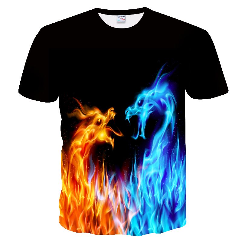 2023 Herren 3D-gedrucktes T-Shirt, modische Kleidung, Herren-Alles-Match-Retro-Top, Feuerdrache_voghion.com