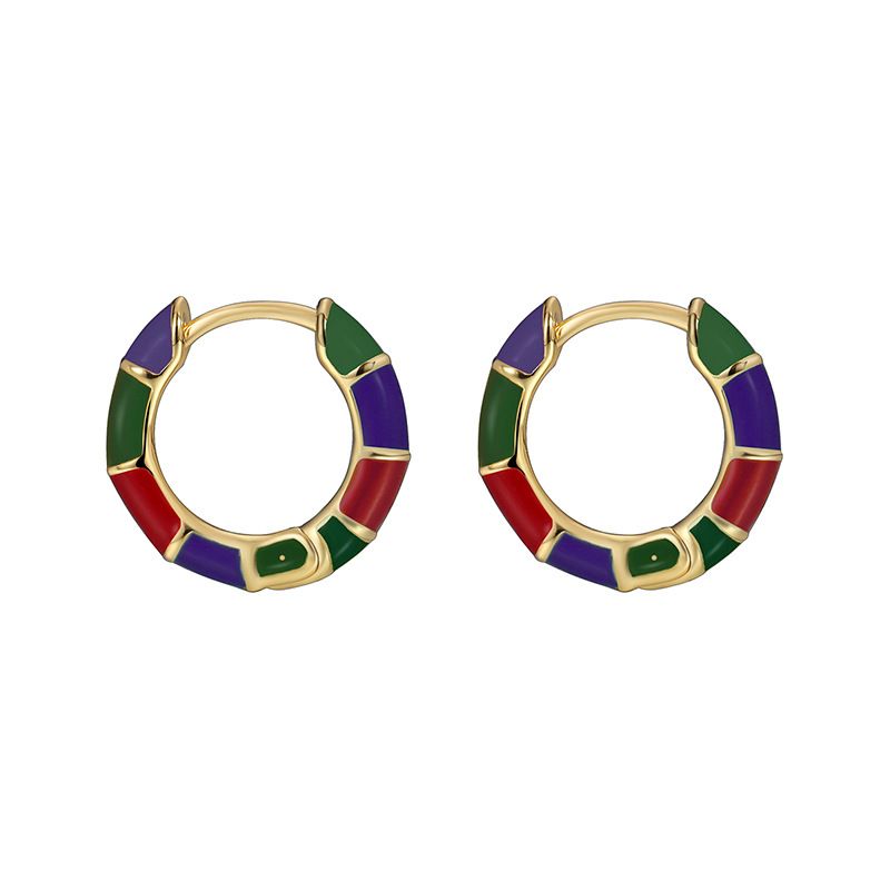 Sweet Cool Lifebuoy Color Drop Glue Earrings Female Simple Versatile Style Copper Ear Buckle_voghion.com