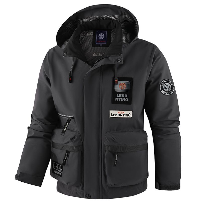 Men's Work Jacket With Multiple Pockets, Lightweight Outdoor Windbreaker, Travel & Casual Coat For Men, Military Style Utility Jacket_voghion.com