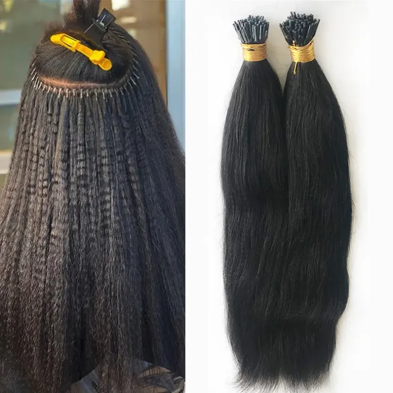 Extensii de păr Yaki Straight Microlink cu vârf I, păr uman, păr virgin, Micro Loop, inel, păr aspru Yaki pentru femei_voghion.com