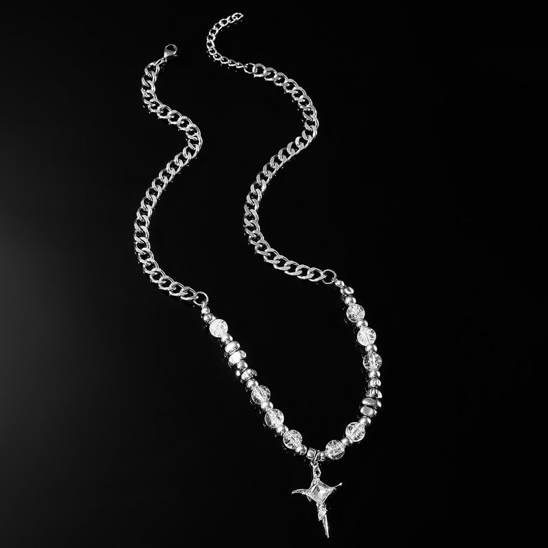 Collana con catena per clavicola Hip Hop, nuovi accessori in acciaio al titanio, con perline di ghiaccio e croce intrecciata._voghion.com