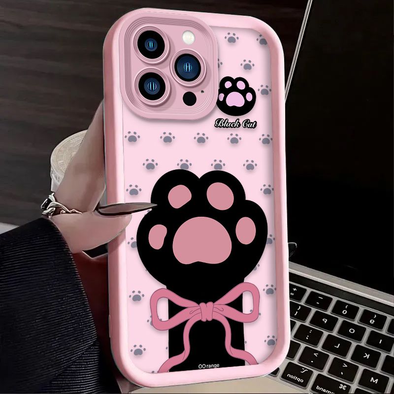 Süße Katze Hund Klaue Bowknot Matte Fall für iPhone 16 15 14 13 12 11 Pro Max X XS X S Max XR SE 2020 7 8 Plus iphone16 Rückseite_voghion.com
