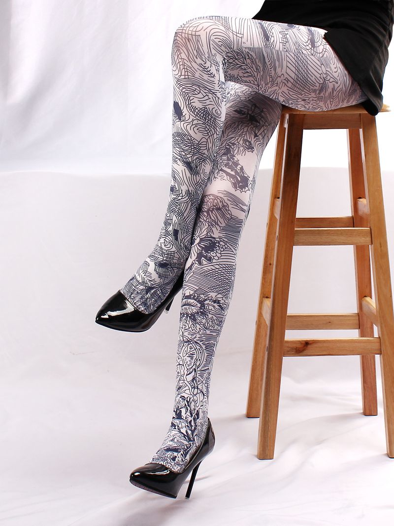 Cross-Border spring and autumn thin fashion pantyhose women's stockings flower tree abstract portrait printing pantyhose summary batch_voghion.com