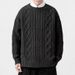 Męski sweter retro z dzianiny kablowej z długim rękawem, swobodny, z okrągłym dekoltem, luźny krój, jednolity kolor, moda zimowa_voghion.com