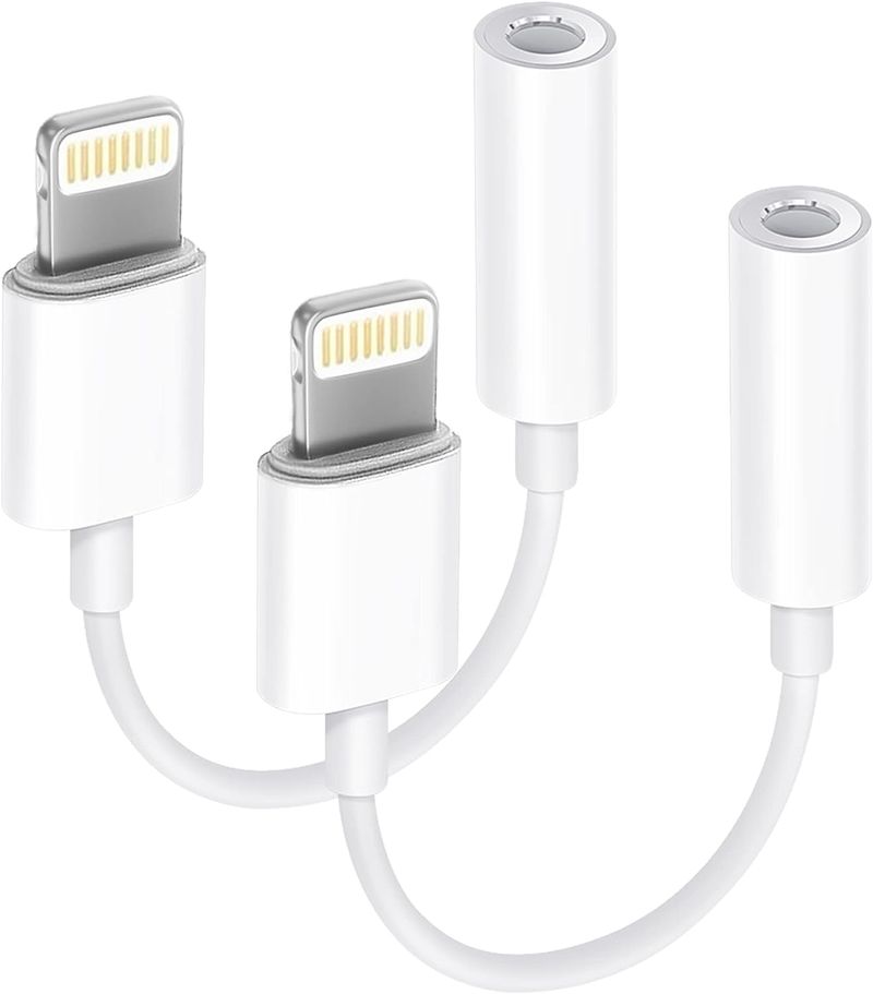 Apple MFi-gecertificeerde 2-delige set Lifting to 3,5 mm hoofdtelefoonaansluiting voor iPhone, Aux-adapterconverter dongle-audiokabel_voghion.com