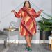 New Stripes with Belt Fashion Loose  Women's Plus size Dresses_voghion.com