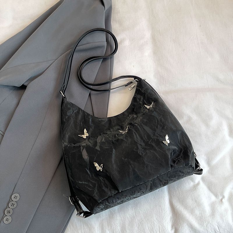 Borsa tote in PU morbido decorato con farfalle - Elegante e spaziosa borsa a tracolla per lavoro e uso quotidiano, leggera e versatile con doppi spallacci_voghion.com