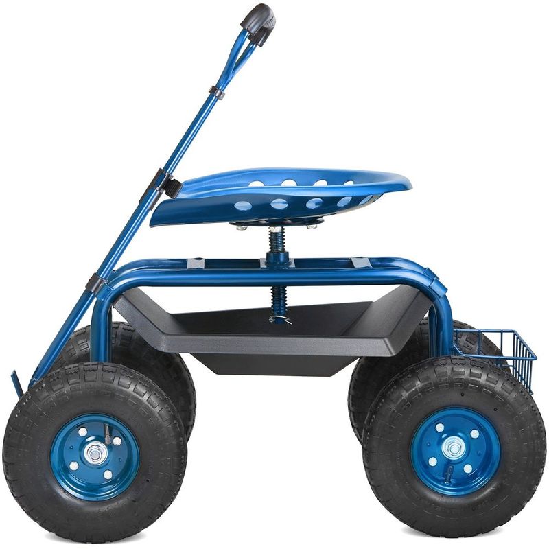 VEVOR Garden Cart Rolling Workseat With Wheels, Gardening Stool For Planting, 360 Degree Swivel Seat, Wagon Scooter With Steering Handle &amp; Utili_voghion.com