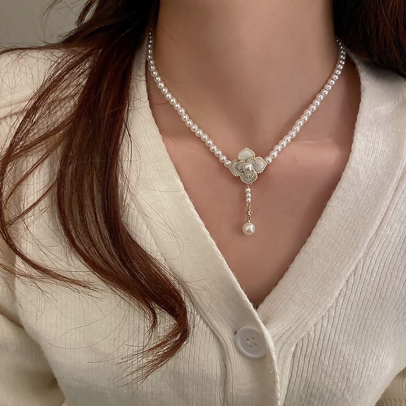 Silver Needle Inlaid Diamond Pearl Double Circle Heart Earrings French Light Luxury Niche Earrings Temperament High-end Sense Earrings for Women_voghion.com