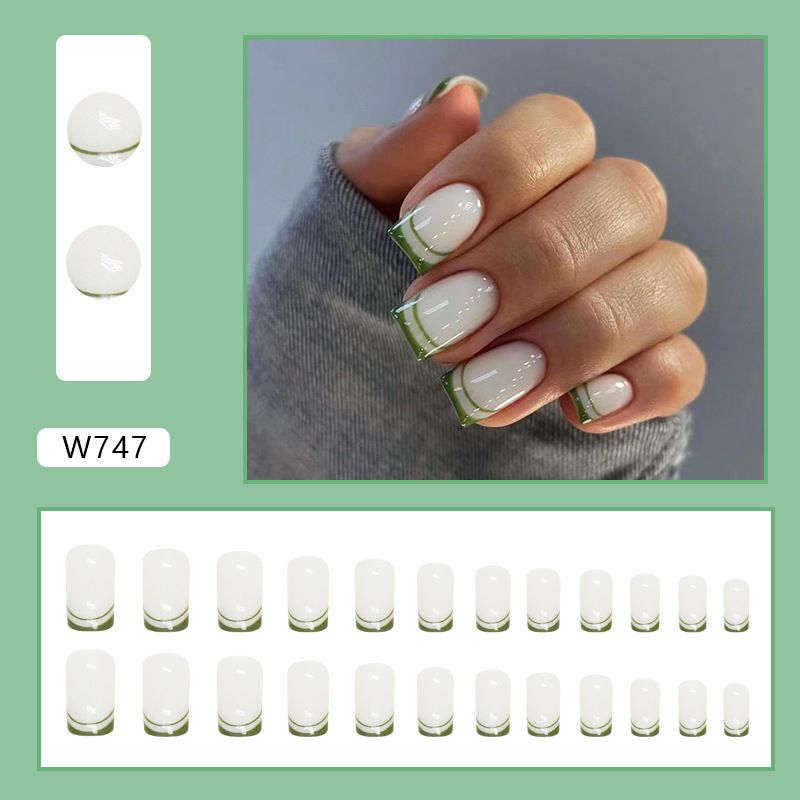 Skönhet Hälsa Medium Och Lång Fyrkantig Enkla Naturliga Linjer Franska Nail Art Bär Nageltabletter 24 förpackningar_voghion.com