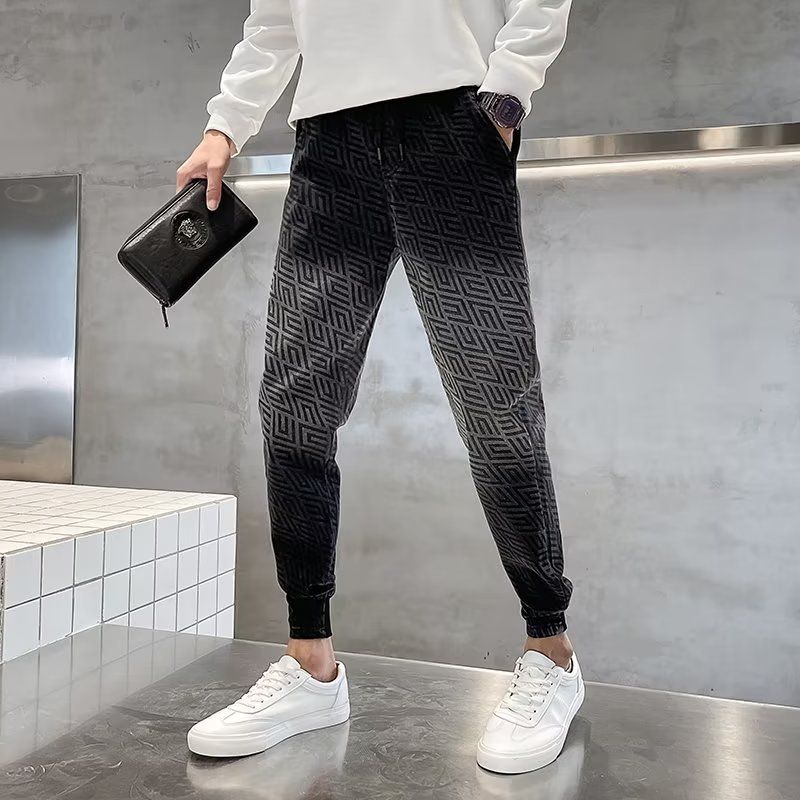 Teenage Clothing thin high-grade gradient jeans men's trendy brand slim-fitting elastic nine-point casual pants with cuffs_voghion.com
