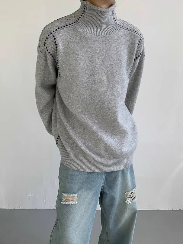 Neuer Rollkragenpullover für Herren, lässiges Nischendesign für Frühling und Herbst, Lazy Knit Sweater, Base Top_voghion.com