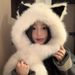 Sciarpa con orecchie di volpe ispessita in pelliccia di peluche, pezzo unico, da donna, autunno e inverno 2024, cappello piccolo Lei Feng_voghion.com