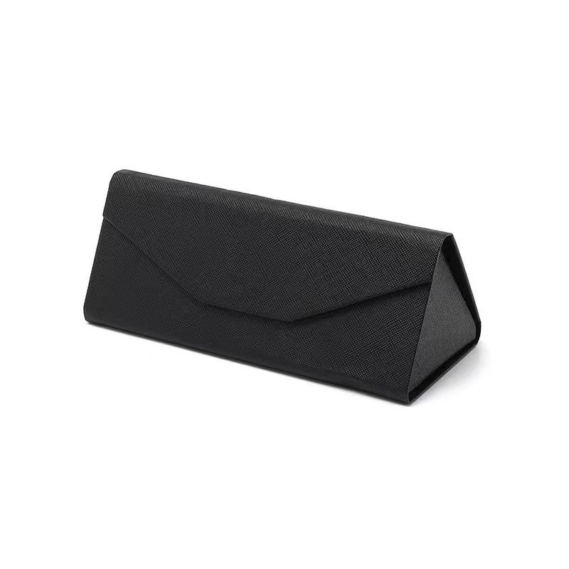 Unisex Eyeglasses case Cross grain PU leather eyeglasses case Triangle folding sunglasses case_voghion.com