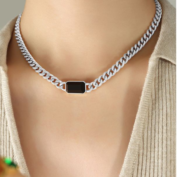 Set di collane con catena cubana placcata in oro e pietre preziose, collane importanti ispirate allo smeraldo e all'onice nero, gioielli per tutti i giorni e per la sera_voghion.com