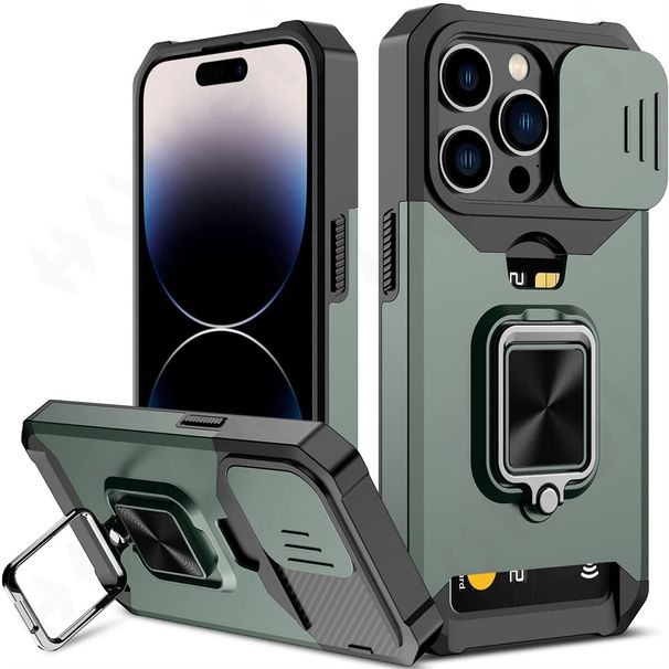 Hülle für iPhone 15 14 13 12 11 Pro Max XS XR Slide Kamera Kartenhalter Heavy Duty Schutzring Magnetischer Ständer_voghion.com