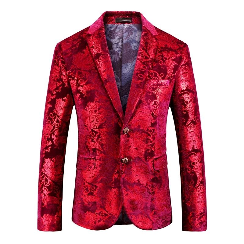 Weinrote Heißprägungsjacke aus Samt für Herren für Herrenpartys, Hochzeiten, Tänze, Bühnenkostüme, Einzelanzug_voghion.com
