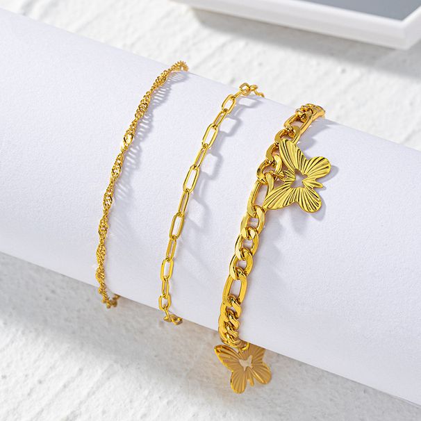 Schmetterling Hohl Unregelmäßig Fußkettchen Sommer Neue Street Style Persönlichkeit Messing Vergoldet Strand Quadrat Kette_voghion.com