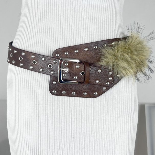 Bohemian Fringe & Faux Fur Belt - Adjustable Wide Waist Cincher For Winter Chic & Y2K Vibes_voghion.com