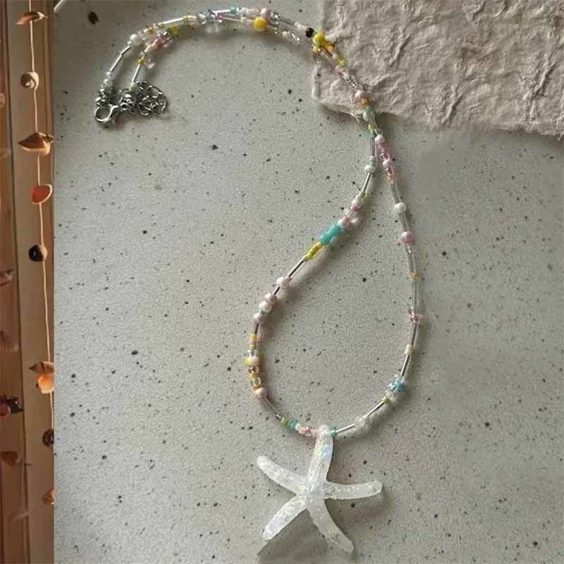Dancing Starfish Summer Beach Fresh Dopamine Colorful Y2k Star Bead Collarbone Chain Sweet Cool Layered Necklace_voghion.com