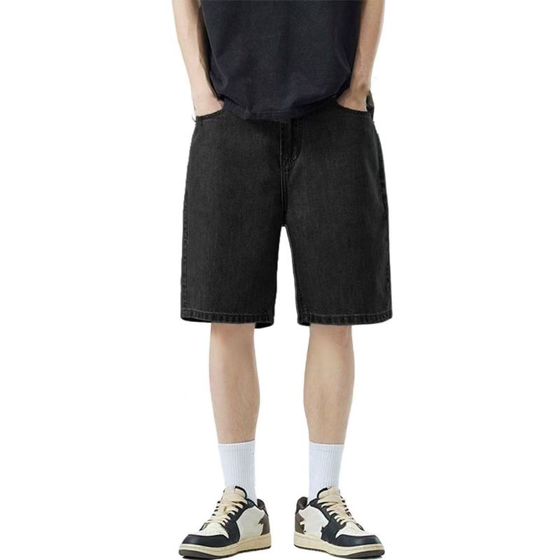 Short d'été en jean bleu clair pour homme, coupe droite, ample, polyvalent, élégant et tendance_voghion.com