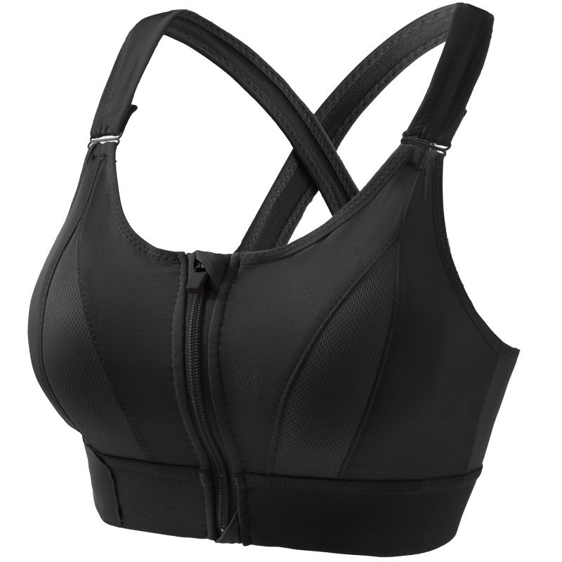Sports-BH, støtsikker, høystyrke, trådfri yogavest, justering av glidelås foran, sports-cross-back skjønnhets-BH_voghion.com