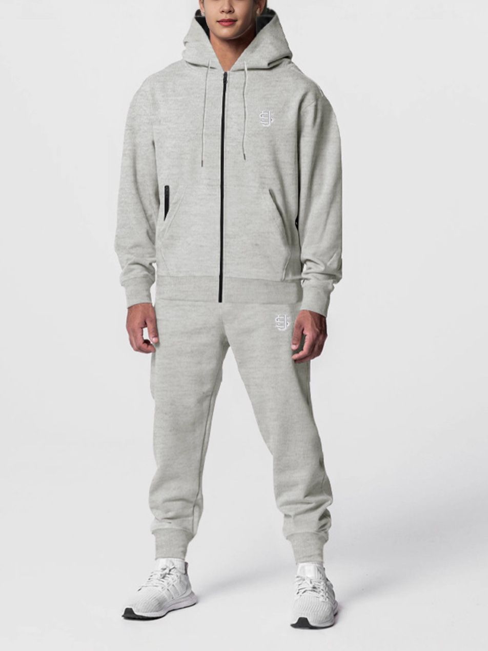 Besticktes Hoodie- und Jogger-Set für Herren, Loungewear mit Fleece-Futter und Schriftzug-Print, warmes zweiteiliges Winter-Outfit_voghion.com