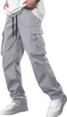 2024 Summer New Men's Cargo Drawstring Multi-Pocket Casual Long Pants_voghion.com