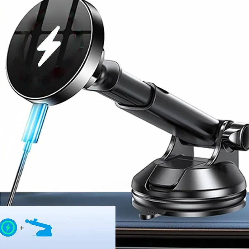 UYUXIO Dashboard Wireless Charger Adapter 15W Fast Charging Magnetic Car Phone Holder For IPhone 16 15 14 13 12_voghion.com