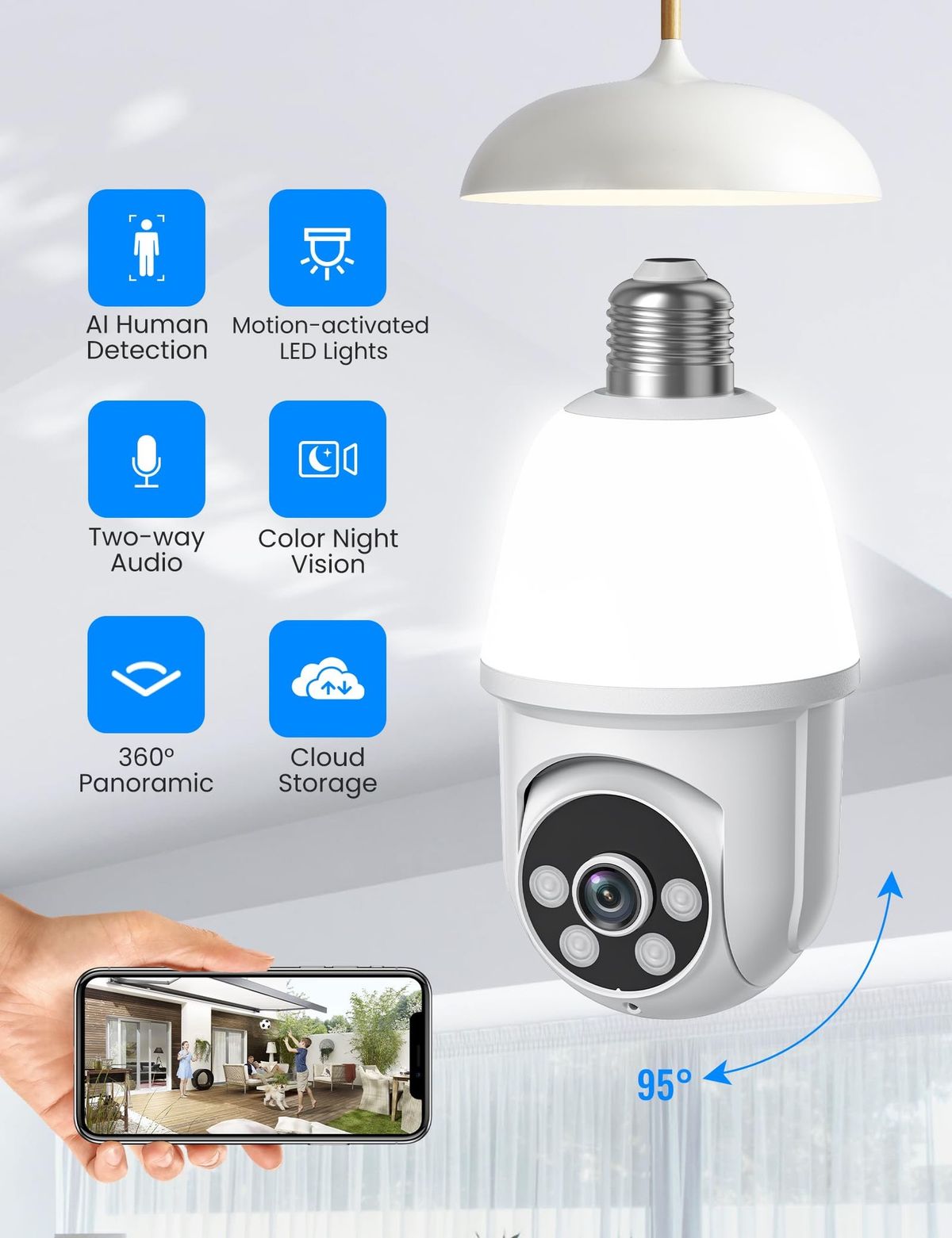 E27-lamp HD Full Color Nachtzicht Beveiligingsbewaking 360 graden draadloze WiFi-camera_voghion.com