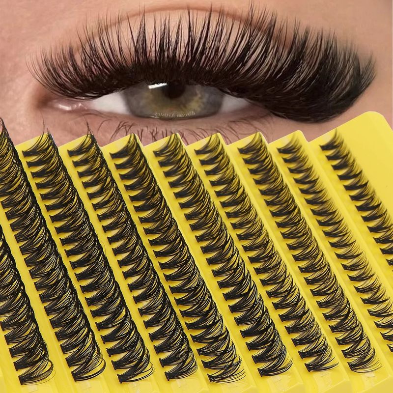 200 Cluster DIY-Wimpernverlängerungen – 80D und 40D gemischtes Volumen (gelbe und rosa Schalen, Selbstanwendung für ein natürliches/volles Aussehen)​​_voghion.com
