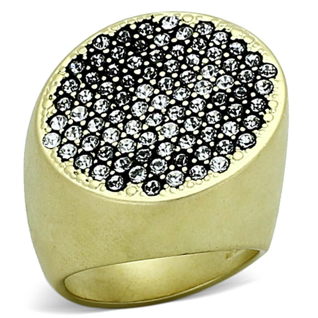 LOA889 - Matte Gold Brass Ring with Top Grade Crystal in Clear_voghion.com