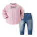 Abbigliamento per bambini Ragazzi Abito da gentiluomo Camicia a maniche lunghe a righe per bambini Jeans casual Set da due pezzi_voghion.com